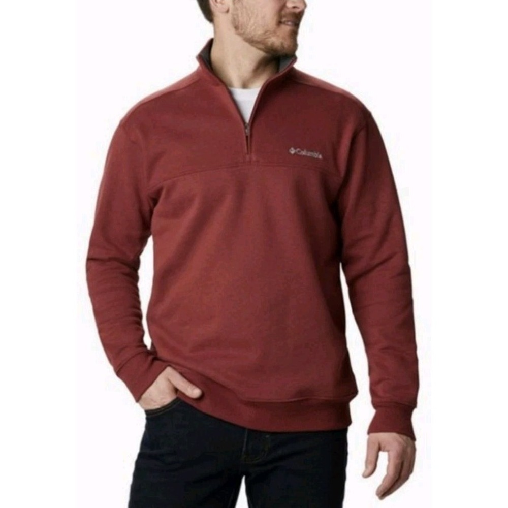 Columbia Maroon Red Hart Mountain 1/4 Zip Sweatshirt Mens XXL Pullover Sweater